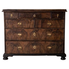 Chest of Drawers Swedish Baroque Period Walnut Root Leather Inlay, Sweden