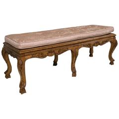 Louis XV Style French Carved Wood Piano/Window Bench with Fabulous Cushion