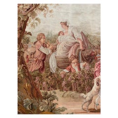 Xixth Century Ancient Tapestry "Harvest Scene", Wool, Aubusson France