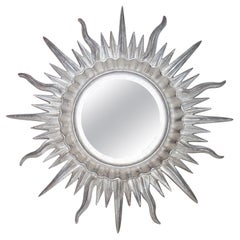 Mid-Century Modern Sun Silver Wood French Mirror, 1960