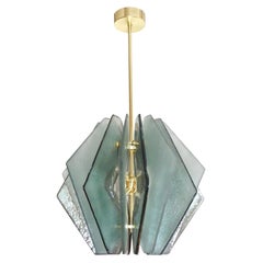 Contemporary Italian Aqua Blue Green Textured Murano Glass Pendant / Chandelier