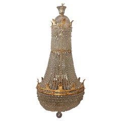 Late 19th/Early 20th Century Bronze and Beaded Empire Style Basket Chandelier