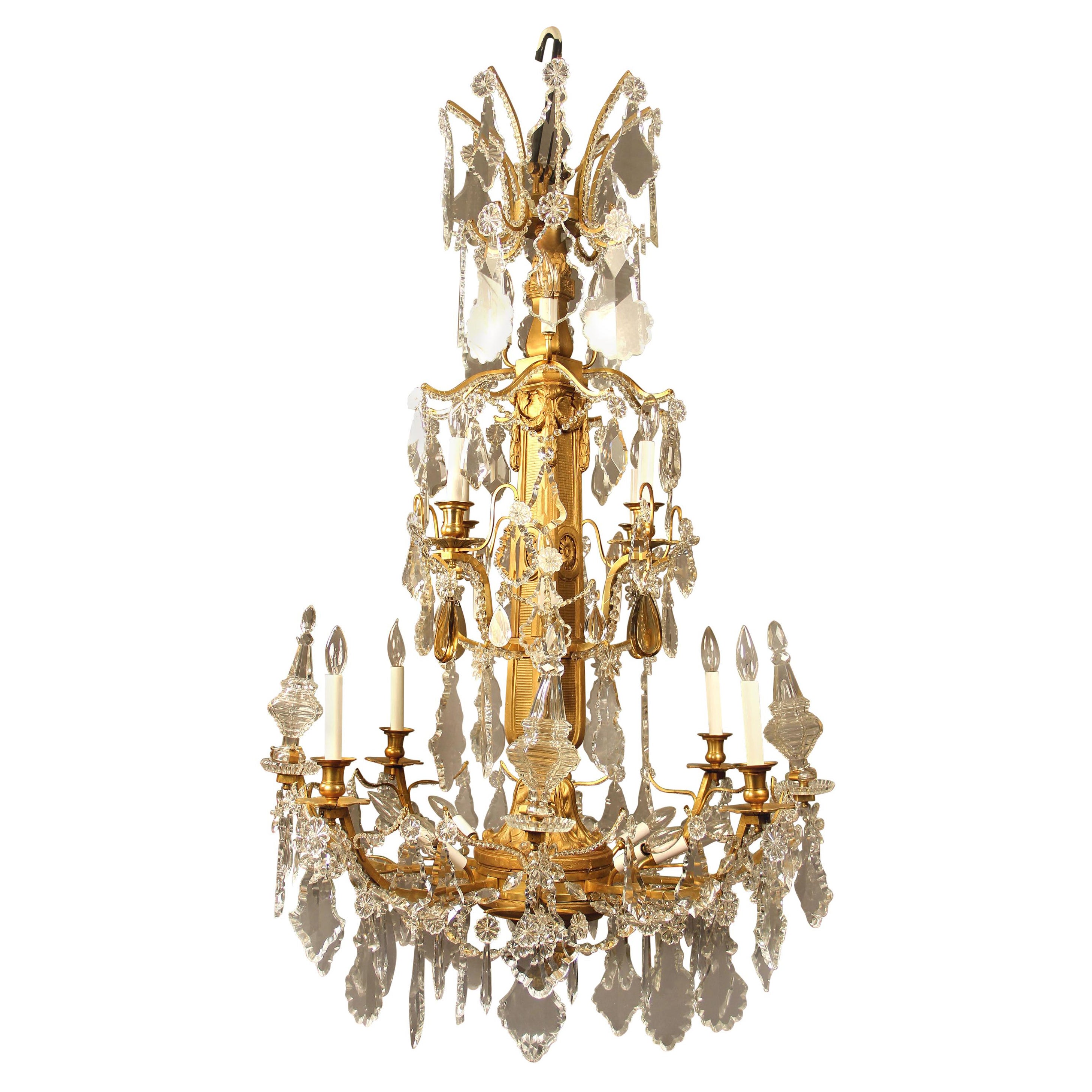 Nice Quality 19th Century Giltwood, Gilt Bronze and Baccarat Crystal Chandelier