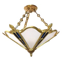 Neoclassic Bronze Light Fixture with Cobalt Blue Mirror