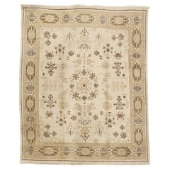 Antique Ivory Indochine Rug with Stylised Pattern and Cartouche Border