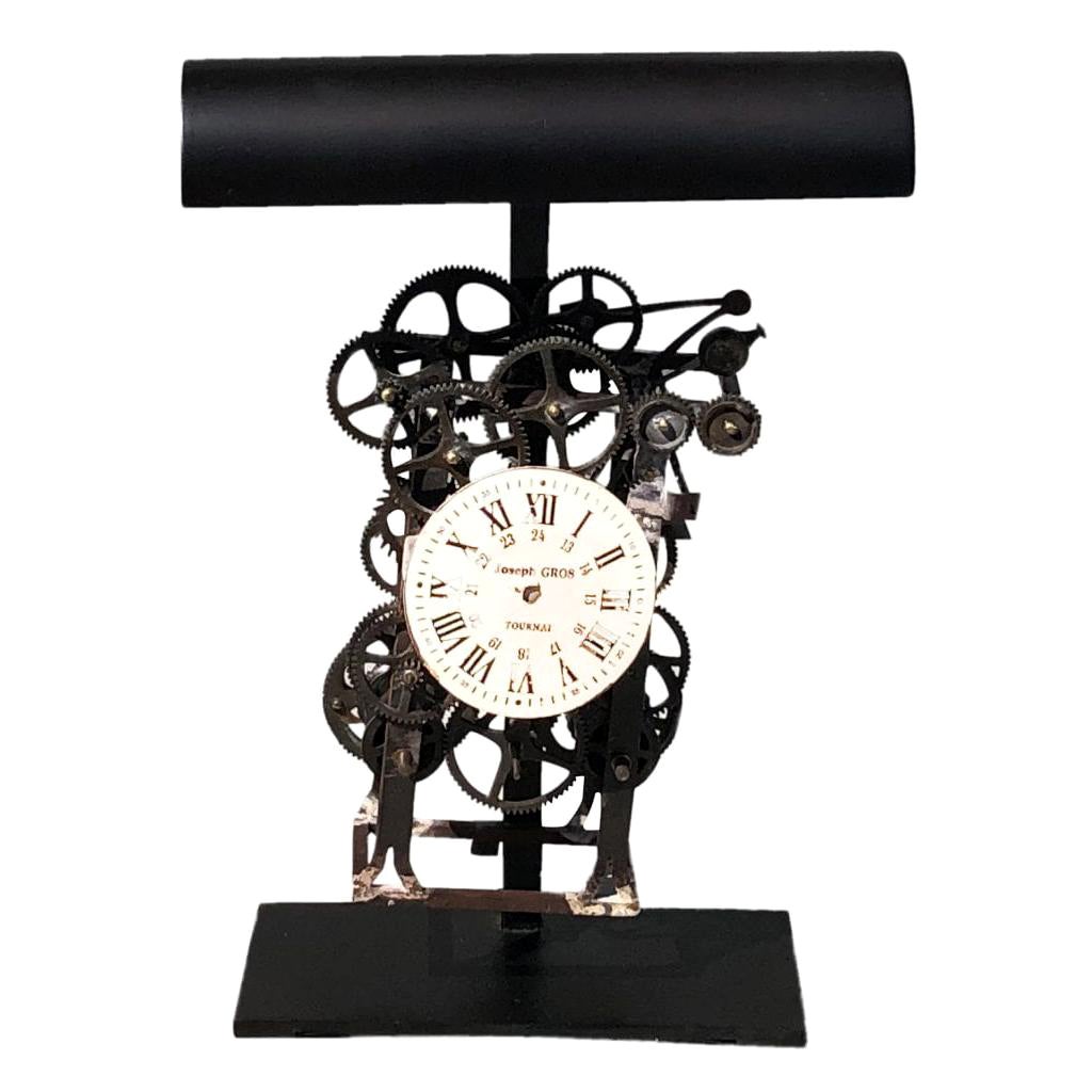 20th Century Black French Industrial Table Lamp, Desk Metal Clock