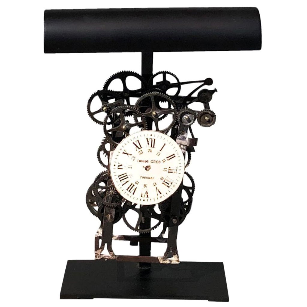 Lampe de table industrielle française noire du 20ème siècle - Horloge de bureau vintage en métal