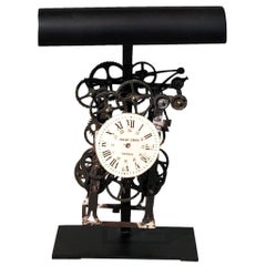 Retro 20th Century Black French Industrial Table Lamp, Desk Metal Clock