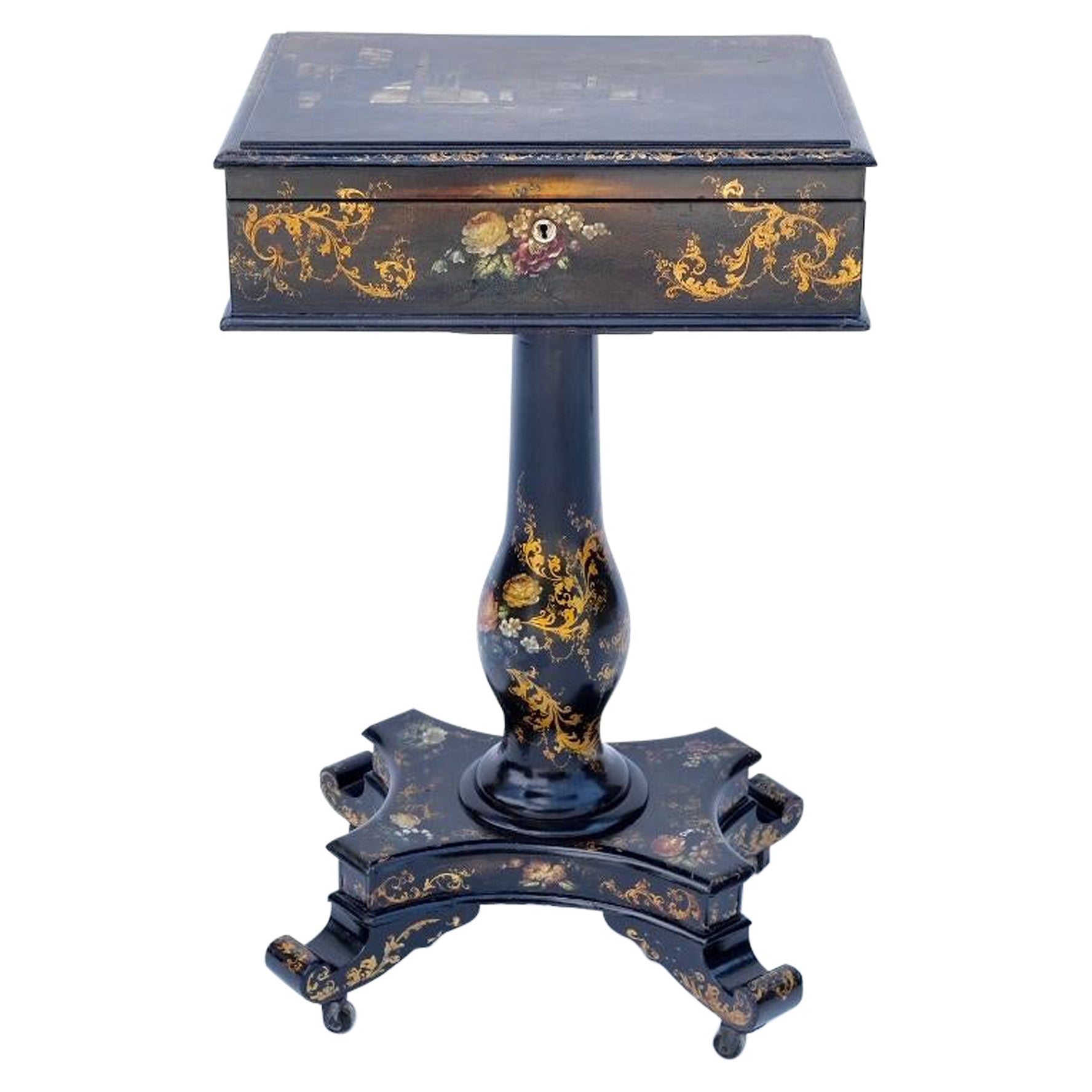 19th Century English Paper Mache Sewing Table For Sale