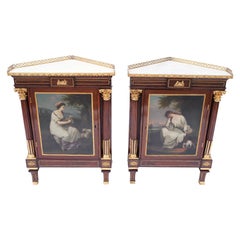 Pair of 19th Century French Bronze-Mounted Corner Cabinets