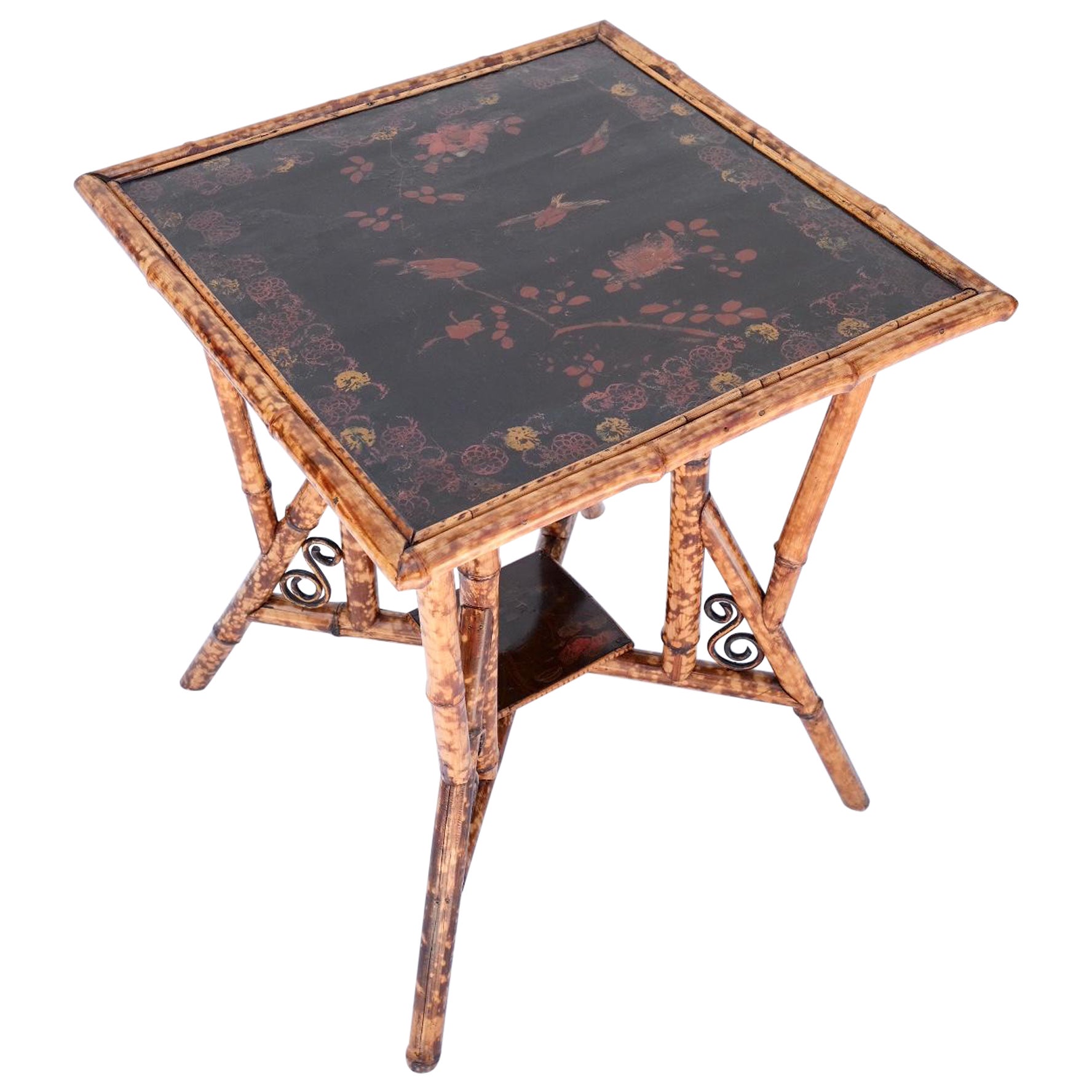 Table d'appoint carrée anglaise en bambou du 19ème siècle