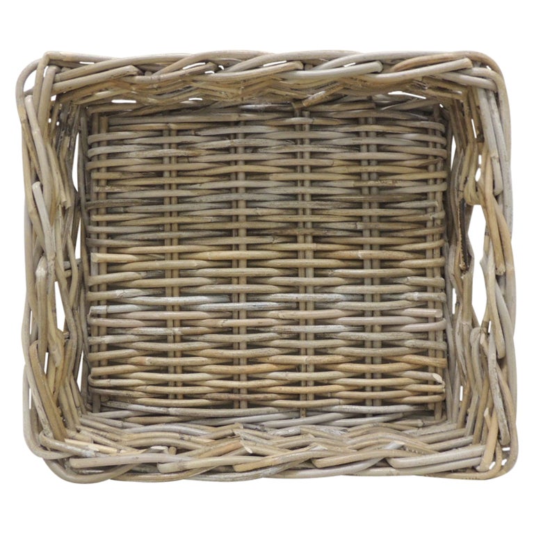 Rectangular Willow Basket with Handles or Magazine Rack For Sale at 1stDibs