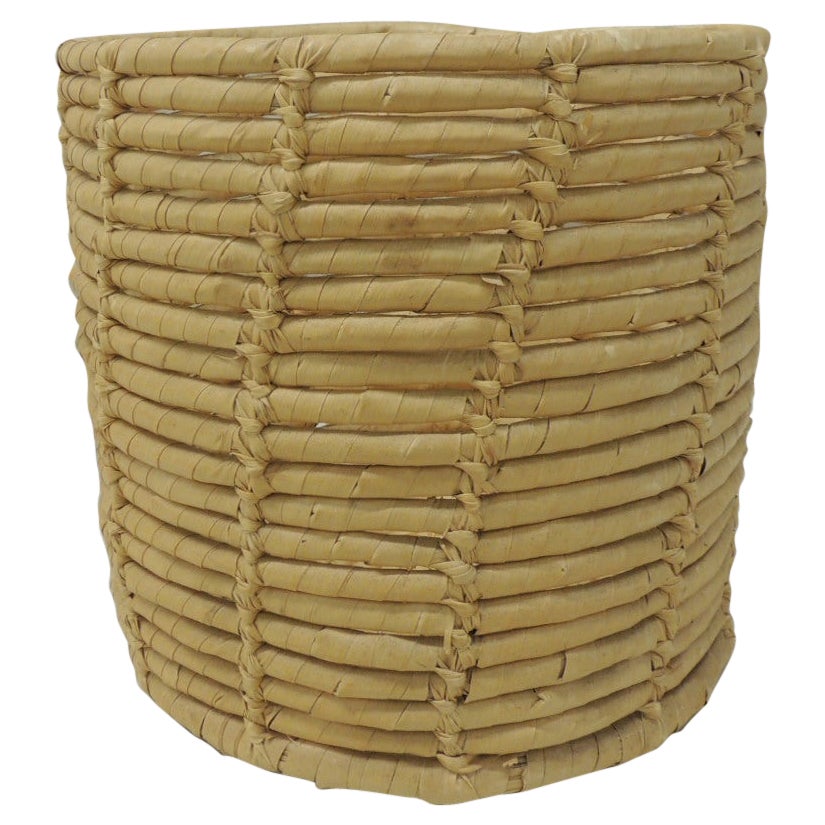 Round Woven Water Hyacinth Wastebasket or Planter