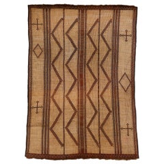 Vintage Saharan Tuareg Leather and Reed Rug