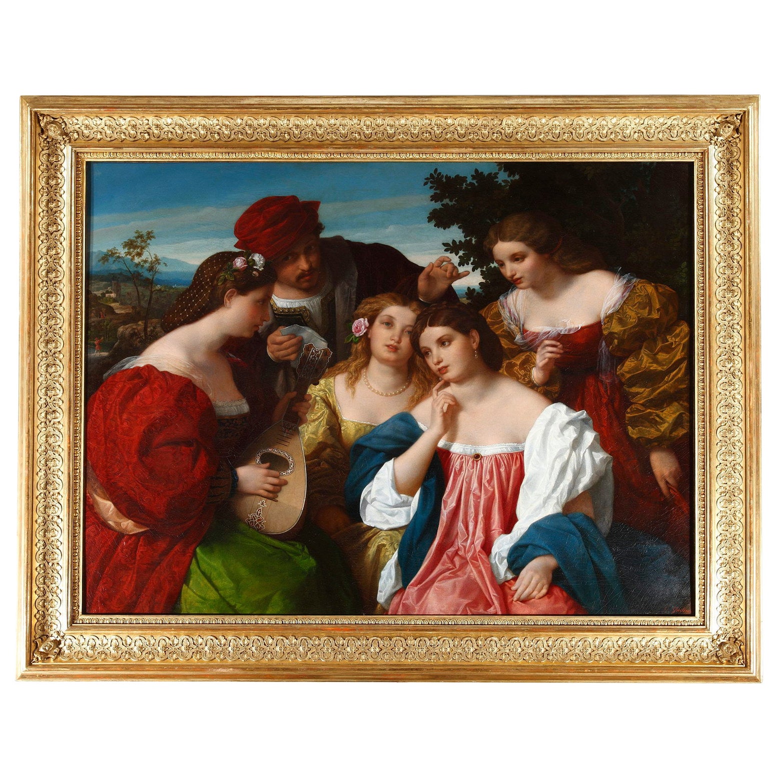 Painting "Music Lesson" by Giuseppe Ghedina, Italy, circa 1860 For Sale