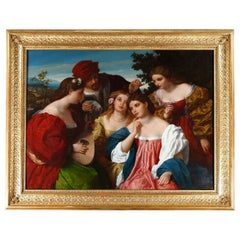 Painting "Music Lesson" by Giuseppe Ghedina, Italy, circa 1860