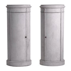 19th Century Light-Grey Swedish Gustavian Pinewood, Chrome Pedestal Cabinets
