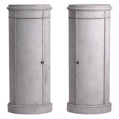 19th Century Grey Swedish Gustavian Pair of Antique Pinewood Pedestal Cabinets