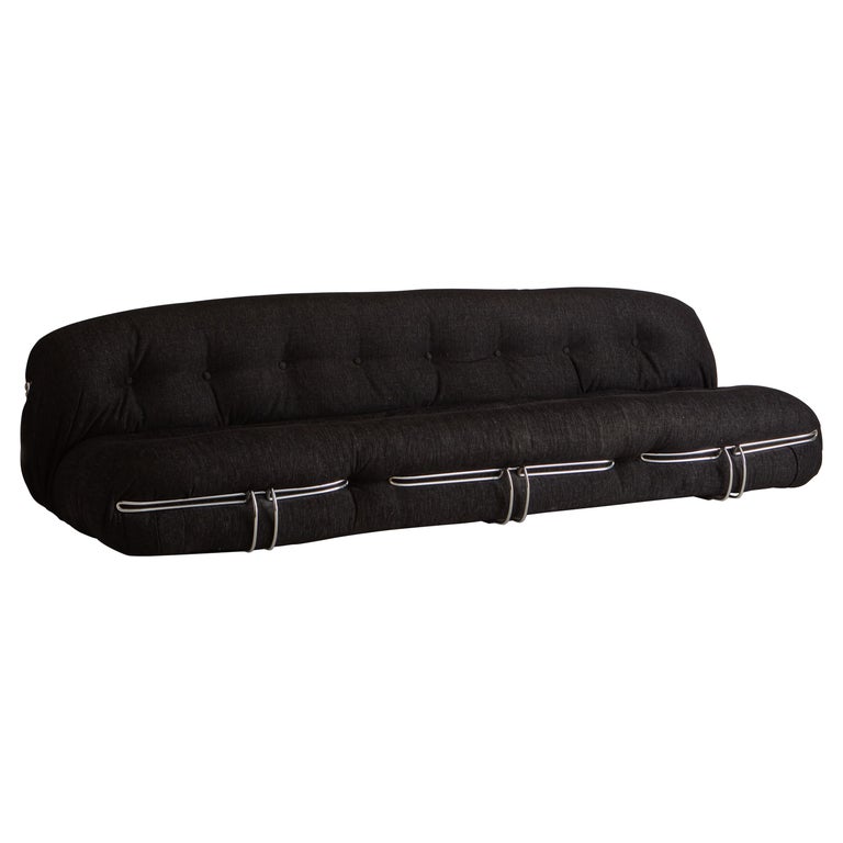 Three Seat Soriana Sofa by Afra and Tobia Scarpa for Cassina in Black Chenille F For Sale