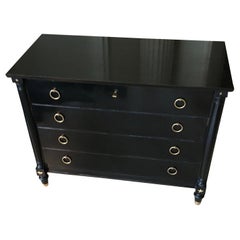 Elegant Neoclassical Black Lacquer Chest of Drawers, France, 1940