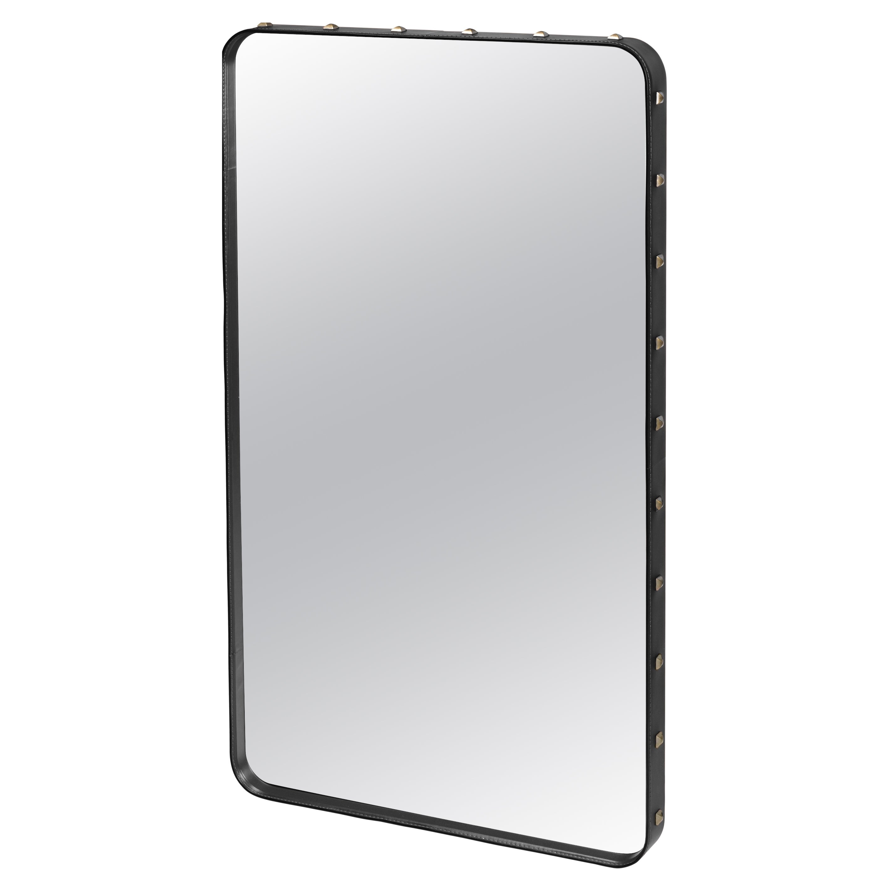 Medium Jacques Adnet 'Rectangulaire' Wall Mirror in Black Leather for GUBI