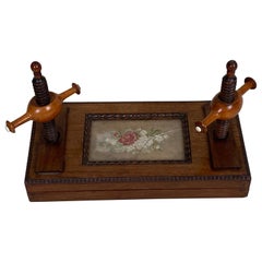 Used Victorian Wood and Needlepoint Flower Press