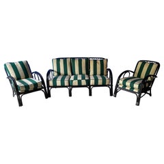 Rattan Sofa and 2 Matching Lounging Arm Chairs