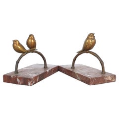 Brass Marble Bird Bookends or Paperweight, France