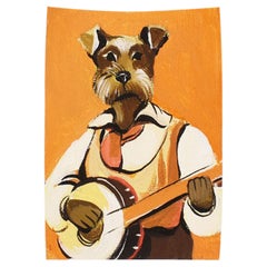 Surrealism Portrait Painting of a Schnauzer Dog with Banjo, 21st Century