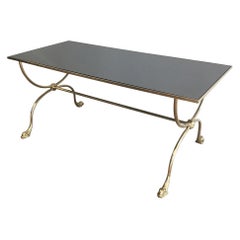 Neoclassical Style Brass Coffee Table with Dolphins Heads and Mirror Top