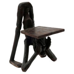Hand Carve Primitive Surrealist Chair, Figural Form in Ebonized Wood