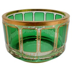Vintage Moser Gilt Glass Bowl with Green Cabochons 