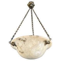 Antique Wonderful Shape and White Color Art Deco Alabaster & Bronze Pendant Light