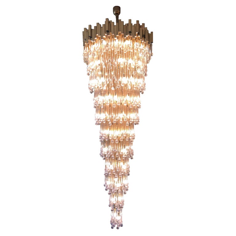 Exceptional Midcentury Tear Drop Glass Chandelier by BD Lumica, Barcelona, 1970s For Sale