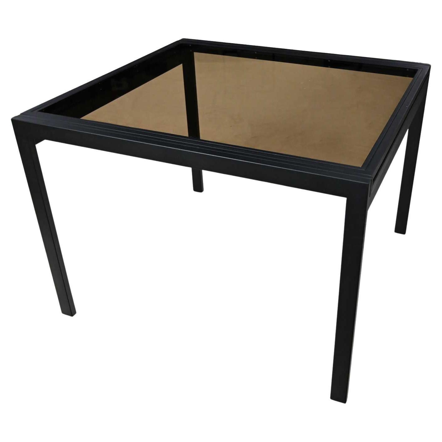 MCM Black Powder Coated Metal Smoked Glass Square Expanding Table Attr DIA