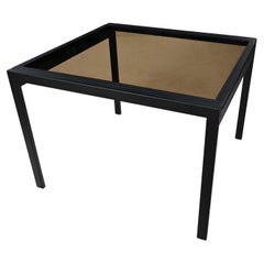 MCM Black Powder Coated Metal Smoked Glass Square Expanding Table Attr DIA