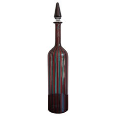 Fulvio Bianconi for Venini Murano Italy Red and Green Glass Bottle, 1988