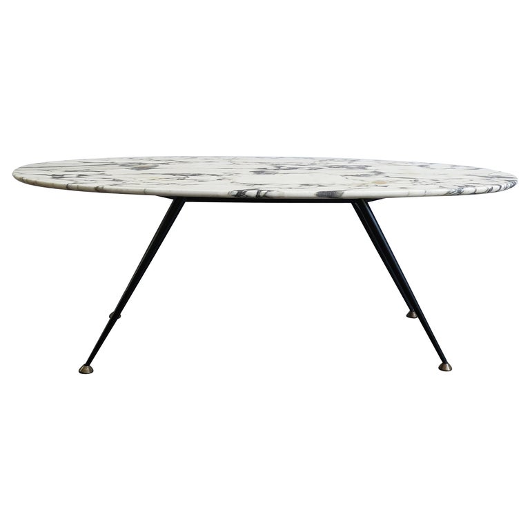 Italian Mid-Century Modern Design Marble Oval Coffe Table, 1950s For Sale