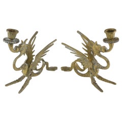 1950's Italian Bronze Dragon Candlesticks