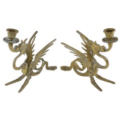 1950's Italian Bronze Dragon Candlesticks