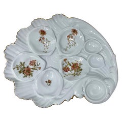 Antique German Hand-Painted Porcelain Shaped Oyster Plate, circa 1900