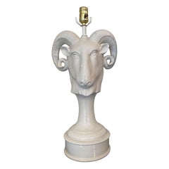 Vintage Italian White Glazed Porcelain Ram's Head Lamp