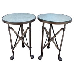 Pair of Neoclassical Campaign Style Gueridons with Mirrored Tops