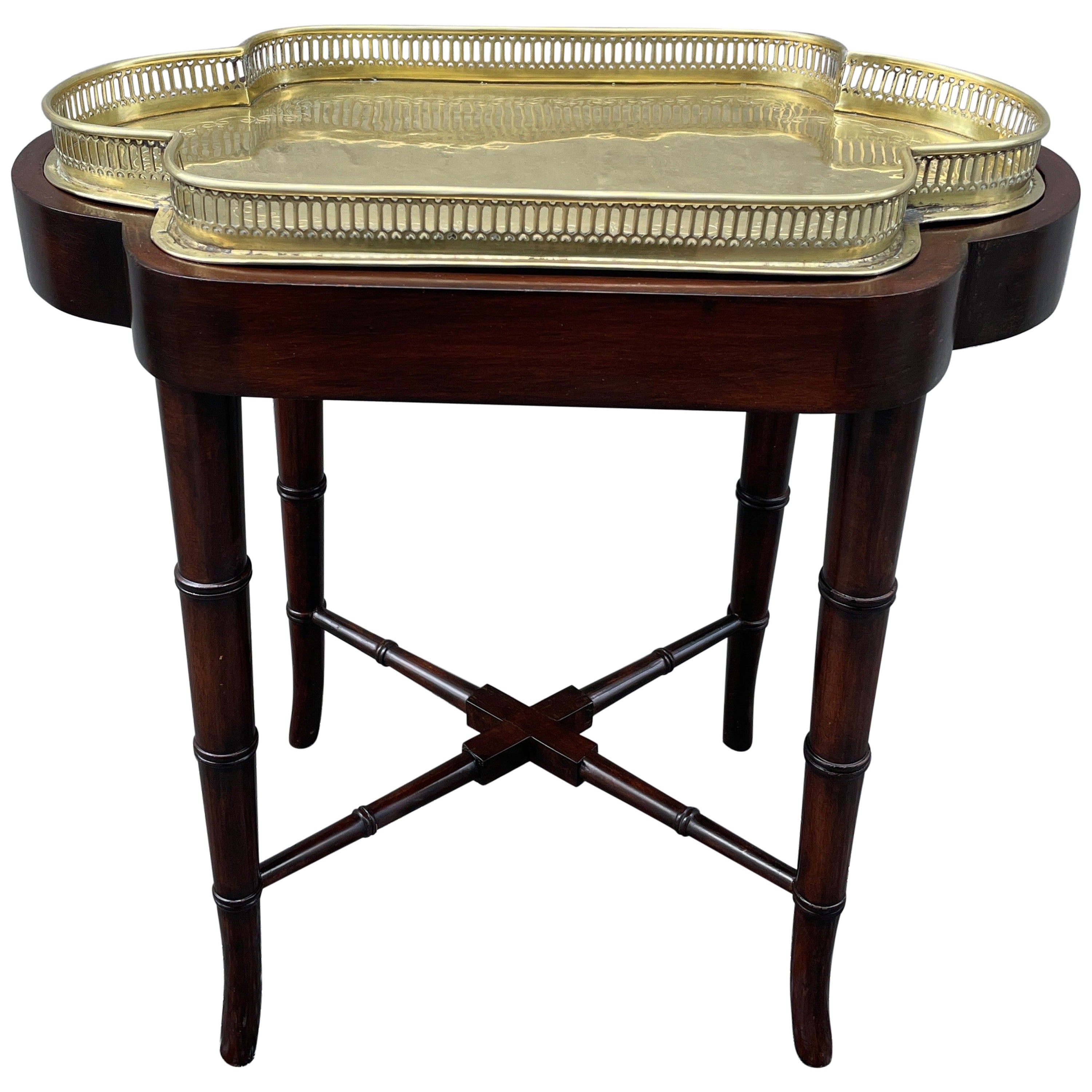Antique Brass Galleried Tray Table For Sale