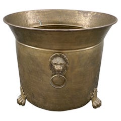 Large Footed Brass Planter with Lion Head Handles