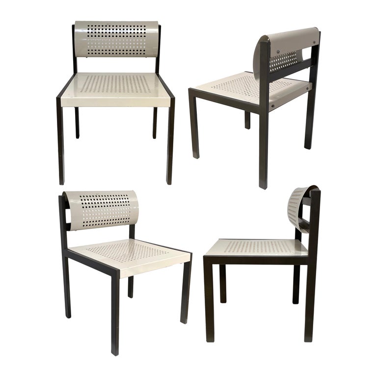 Set of 4 Perforated Steel Chairs For Sale