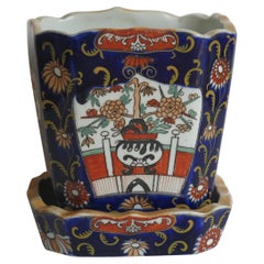 Mason's Ironstone Plant Pot or Jardinière on Stand Blue Hawthorne Ptn, Ca 1830