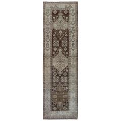 Impressive Oushak Runner Carpet with Brown