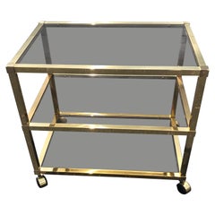 Mid Century Brass and Smoked Glass Bar Cart