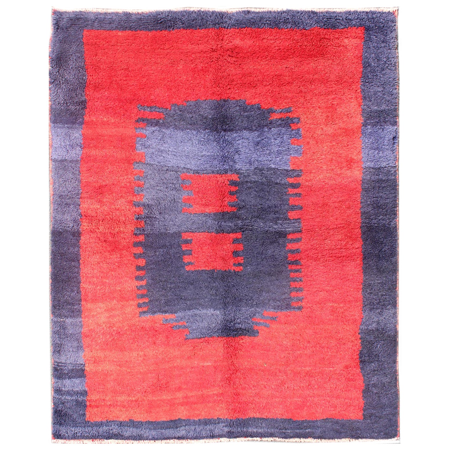  Türkischer Tulu-Teppich mit modernem, minimalistischem Design in Blau, Rot und luxuriöser Wolle im Angebot